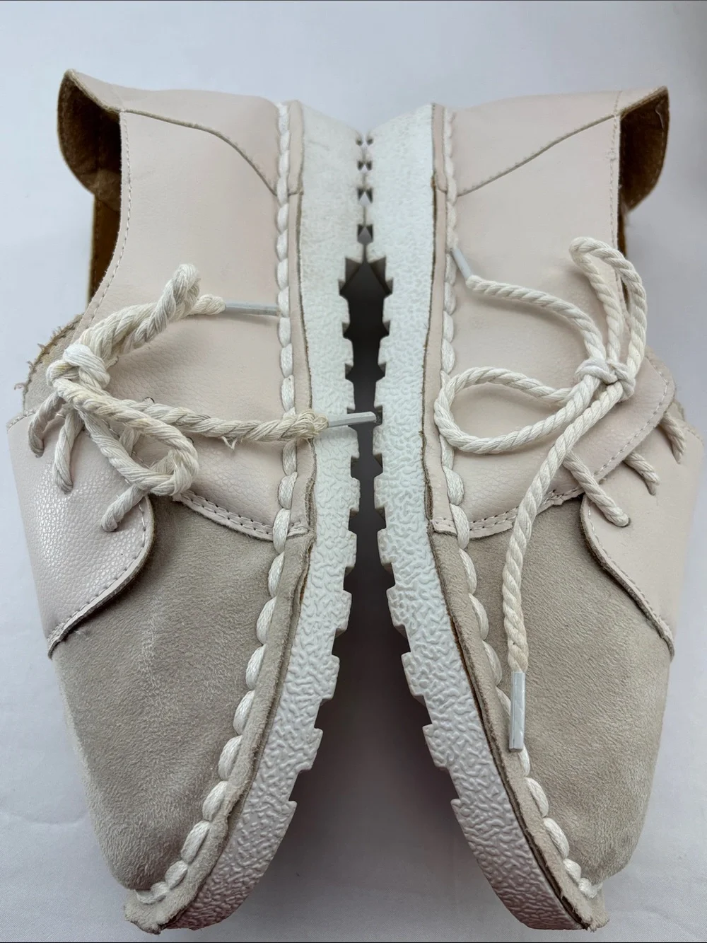 Fashion Women's 9.5 Casual Lace-Up Leather/Suede Flats - White & Cream #743